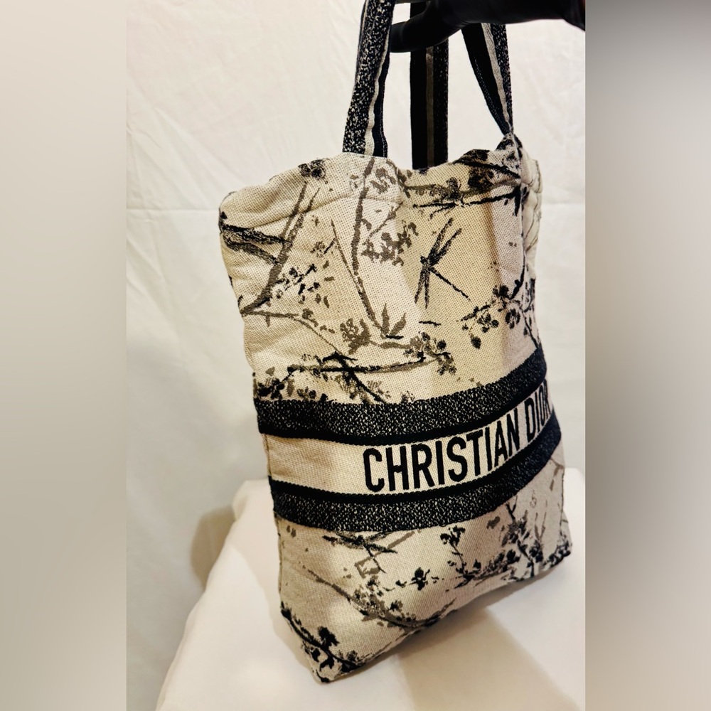 Dior Black and Cream Floral Christian Dior Tote